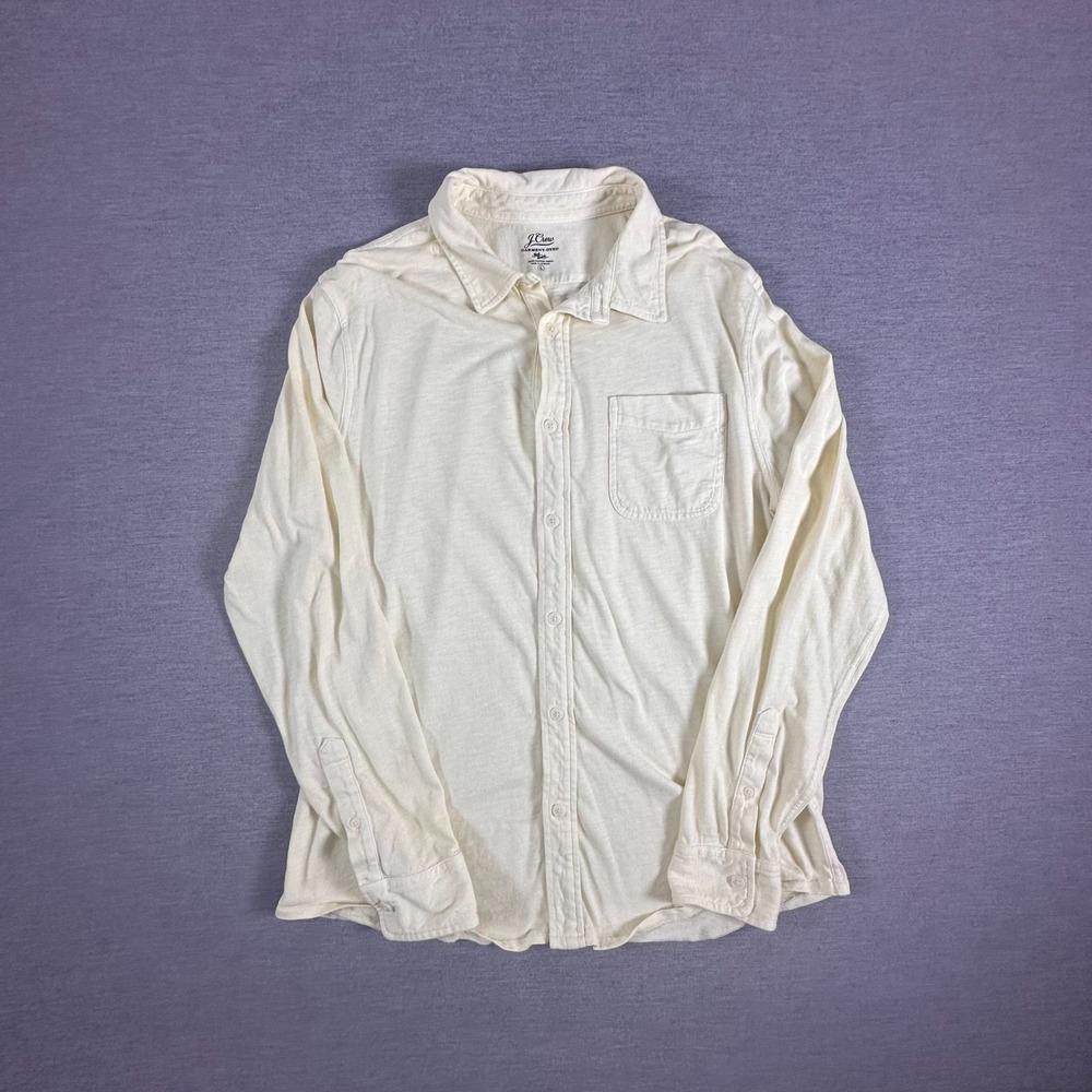 J Crew Shirt Mens Large Ivory Yellow Slub Cotton Stretch Comfort Old Money Prep